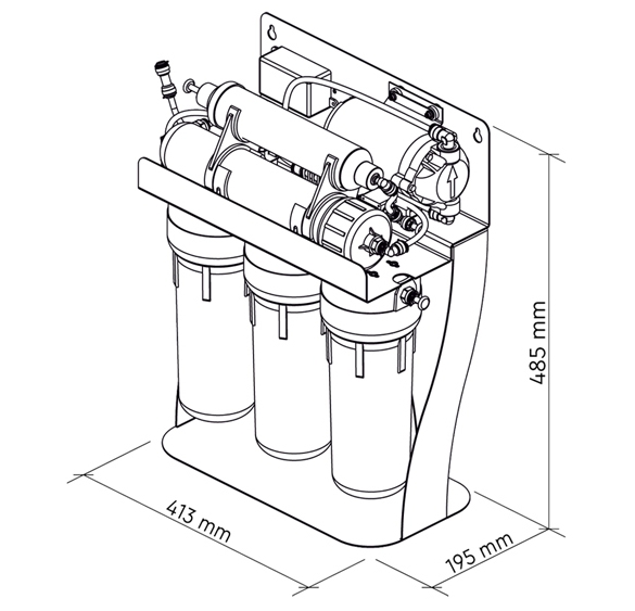 Rozmery reverznej osmózy PURE Alkafuse s čerpadlom