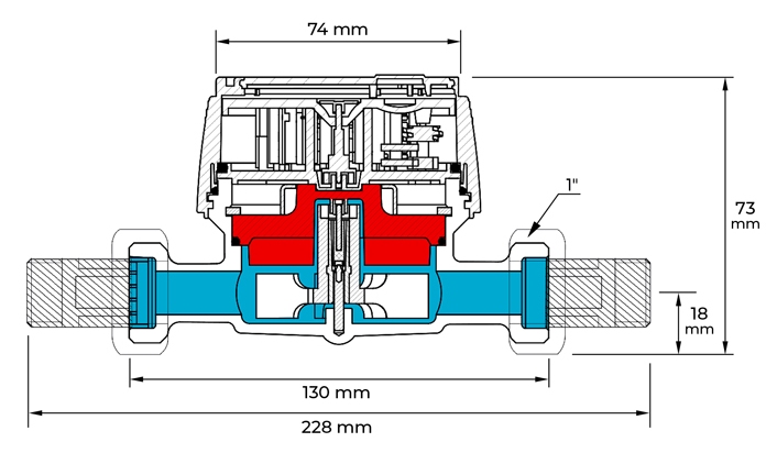 BMETERS Simple 3/4"BMETERS Simple 3/4" BMETERS Simple 3/4" impulzný vododmer rozmery