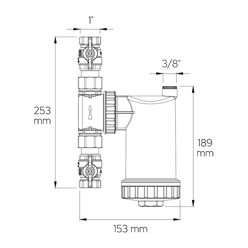 Rozmery magnetického filtra Ultima SafeCleaner 1