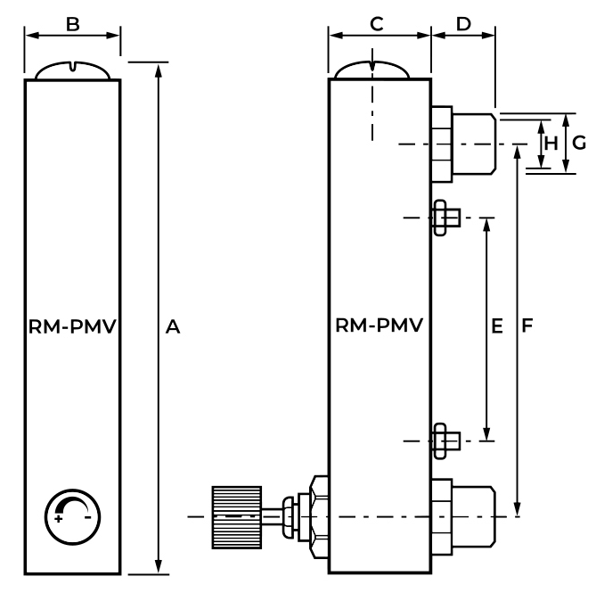 Rozmery prietokomeru s obmedzovačom prietoku vody