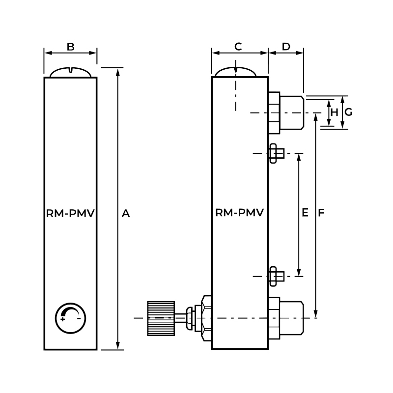 Rozmery prietokomeru s obmedzovačom prietoku vody