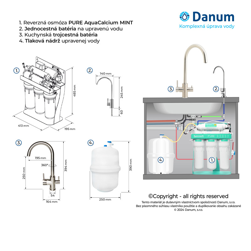 Ilustrácia o umiestnení reverznej osmózy PURE AquaCalcium MINT s čerpadlom