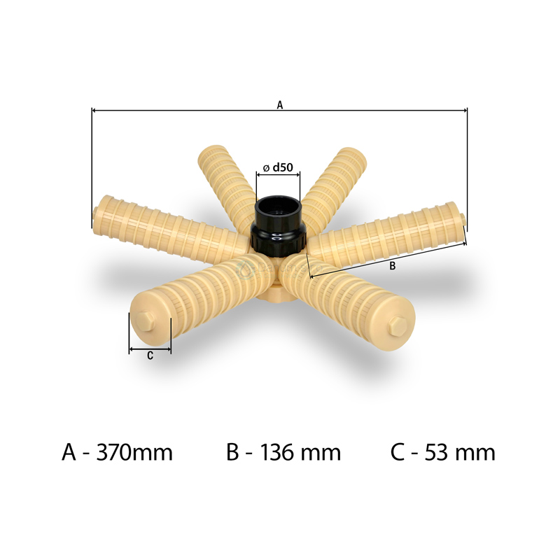 Dolný rozdelovač d50, šesťramenný