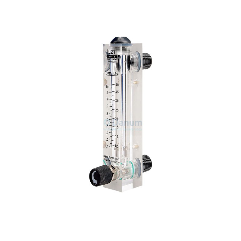 Rotameter, 1 GPM, montované do panelu s obmedzovač