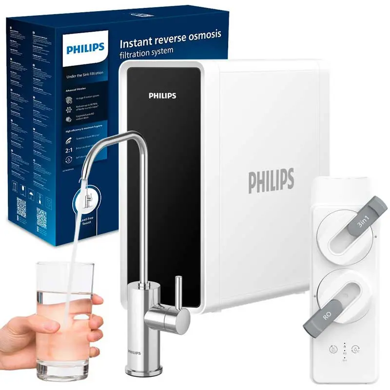 Philips poddřezový filtrační systém AUT4030R400, 2 filtry - aktivní uhlí + polyfenylen a reverzní osmóza, kapacita 1,05 l/min, včetně baterie