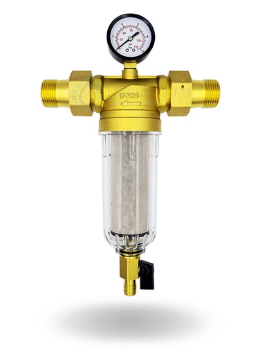 [F-34] Potrubný filter Micron 3/4" s manometrom a vypúšťacím ventilom